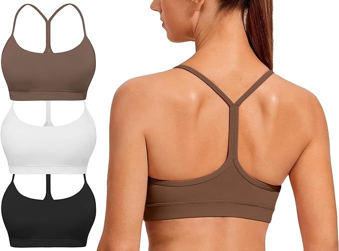 Spaghetti Strap Padded Sports Bras for Women - Y Back Yoga Workout Tops (3 Pack) | Amazon (US)