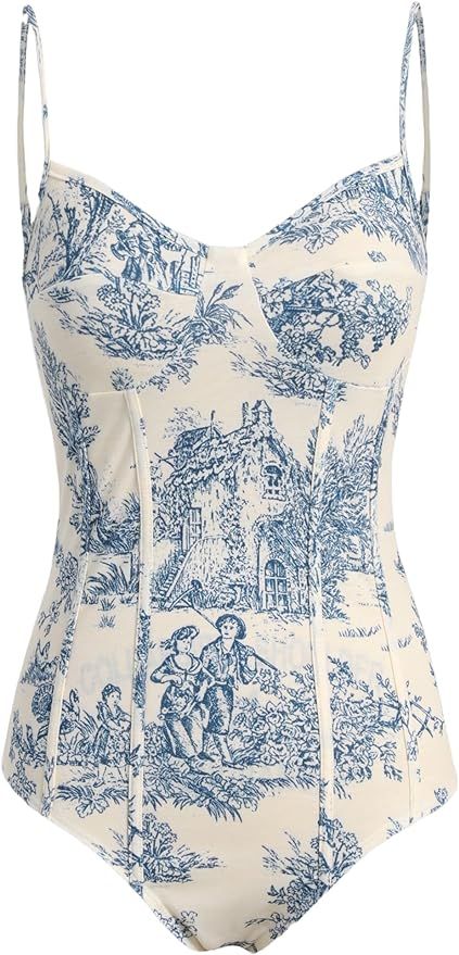 CIDER Women's Santorini Beach Vacation Toile de Jouy Bodysuit | Amazon (US)