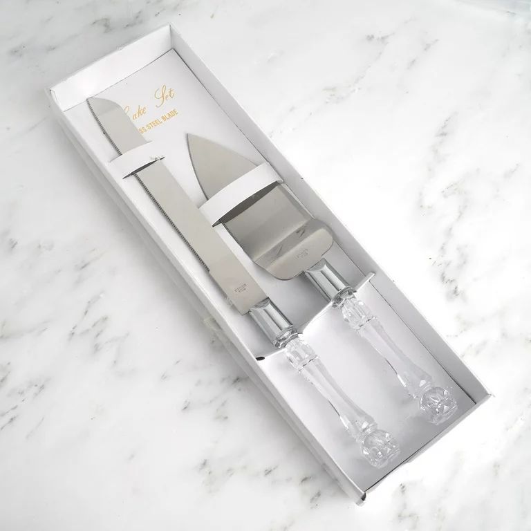 BalsaCircle Silver Clear Cake Knife Server Set Crystal Handles Wedding Party Tableware | Walmart (US)