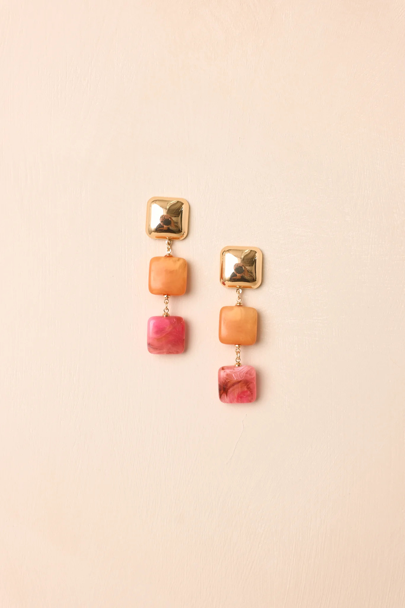 Catch the Sunset Orange & Pink Tiered Square Drop Earrings | Red Dress