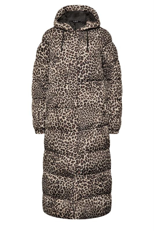 LTS Tall Beige Brown Animal Print Longline Puffer Coat | Long Tall Sally