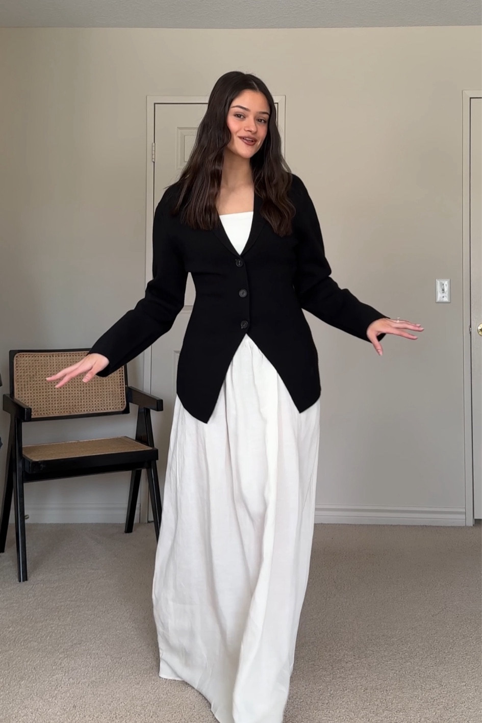 Drop waist linen dress with cinched blazerr