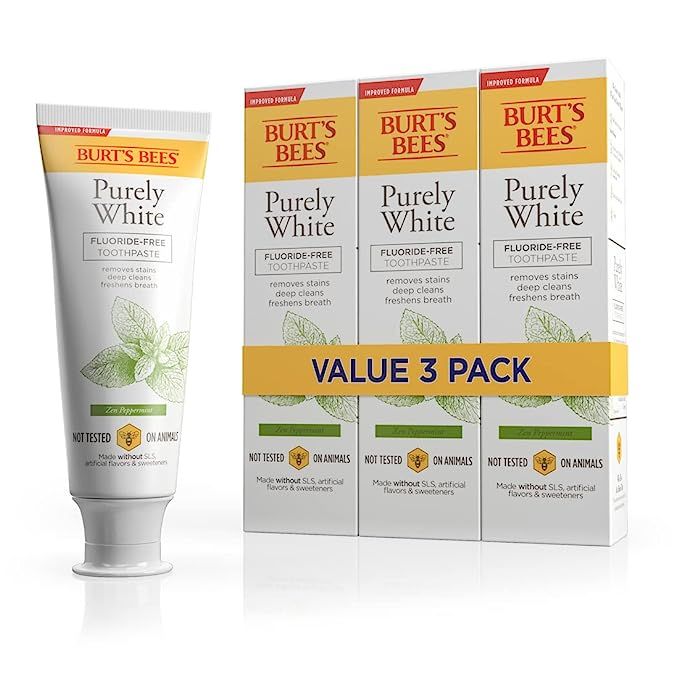 Burt's Bees Toothpaste, Natural Flavor, Fluoride-Free, Purely White, Zen Peppermint, 4.7 oz, Pack... | Amazon (US)