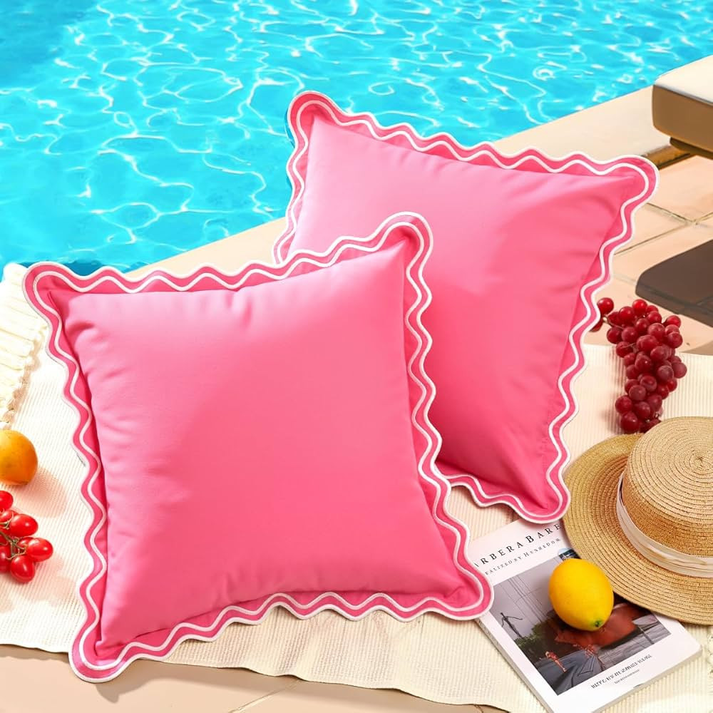 JOJOGOGO 18x18 Hot Pink Scalloped Outdoor Throw Pillow Covers Waterproof & Sunproof Set of 2, Boh... | Amazon (US)