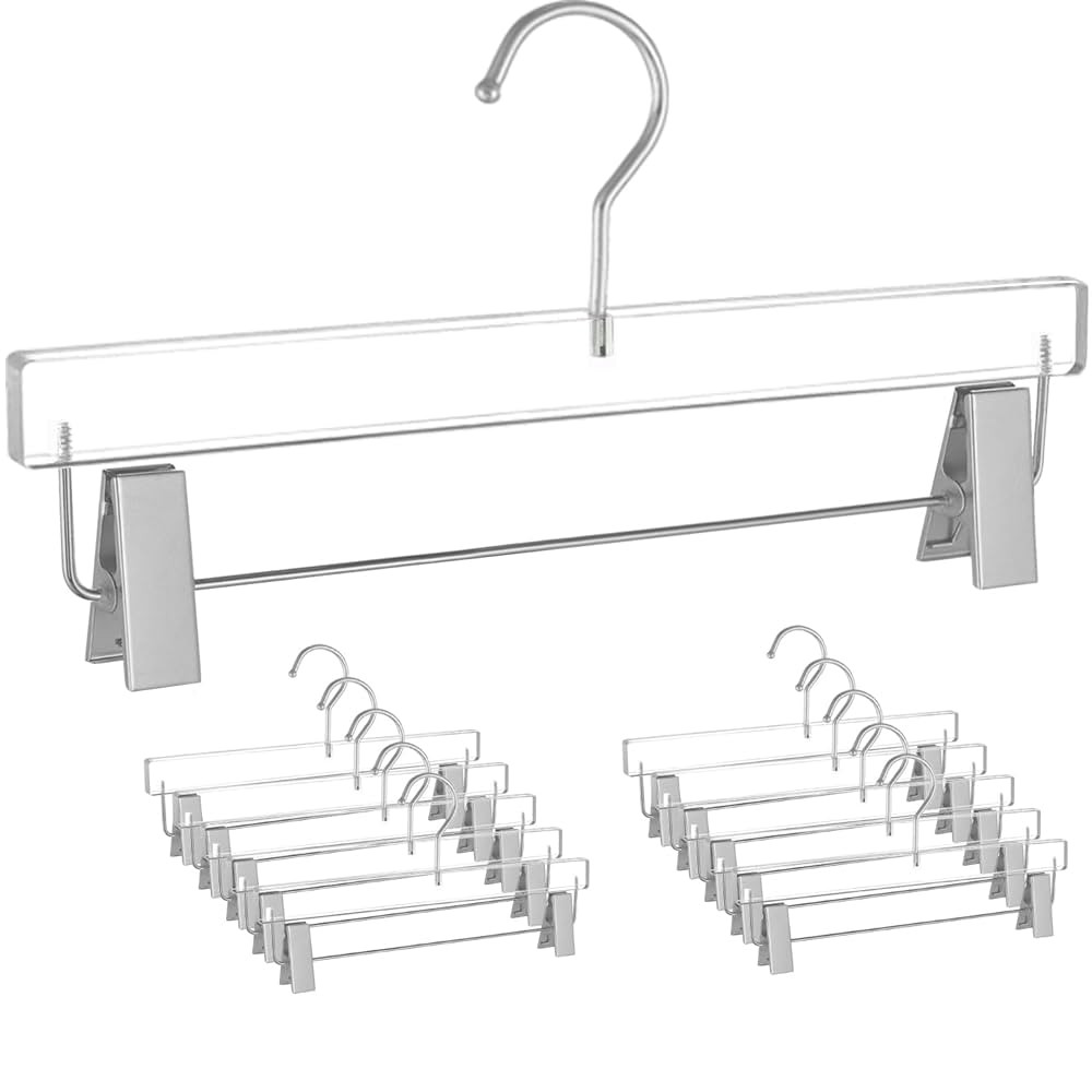 Besser 10 Pcs Acrylic Pants Hanger,Clear Acrylic Hangers with Matte Metal Clips，Lxurious Skirt ... | Amazon (US)