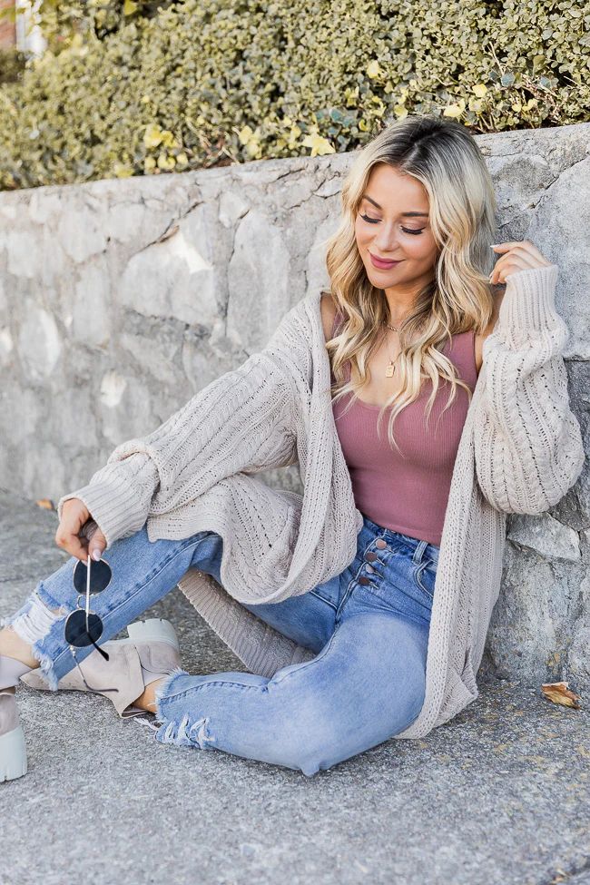 Draw You In Beige Cable Knit Cardigan | Pink Lily