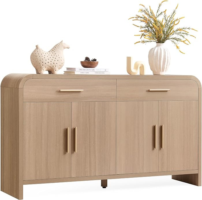59" Sideboard Buffet Cabinet with Storage, 4 Doors Cabinet Natural Oak | Amazon (US)
