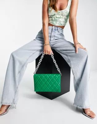 ASOS DESIGN multi gusset cross body bag with interchangeable strap in green | ASOS (Global)