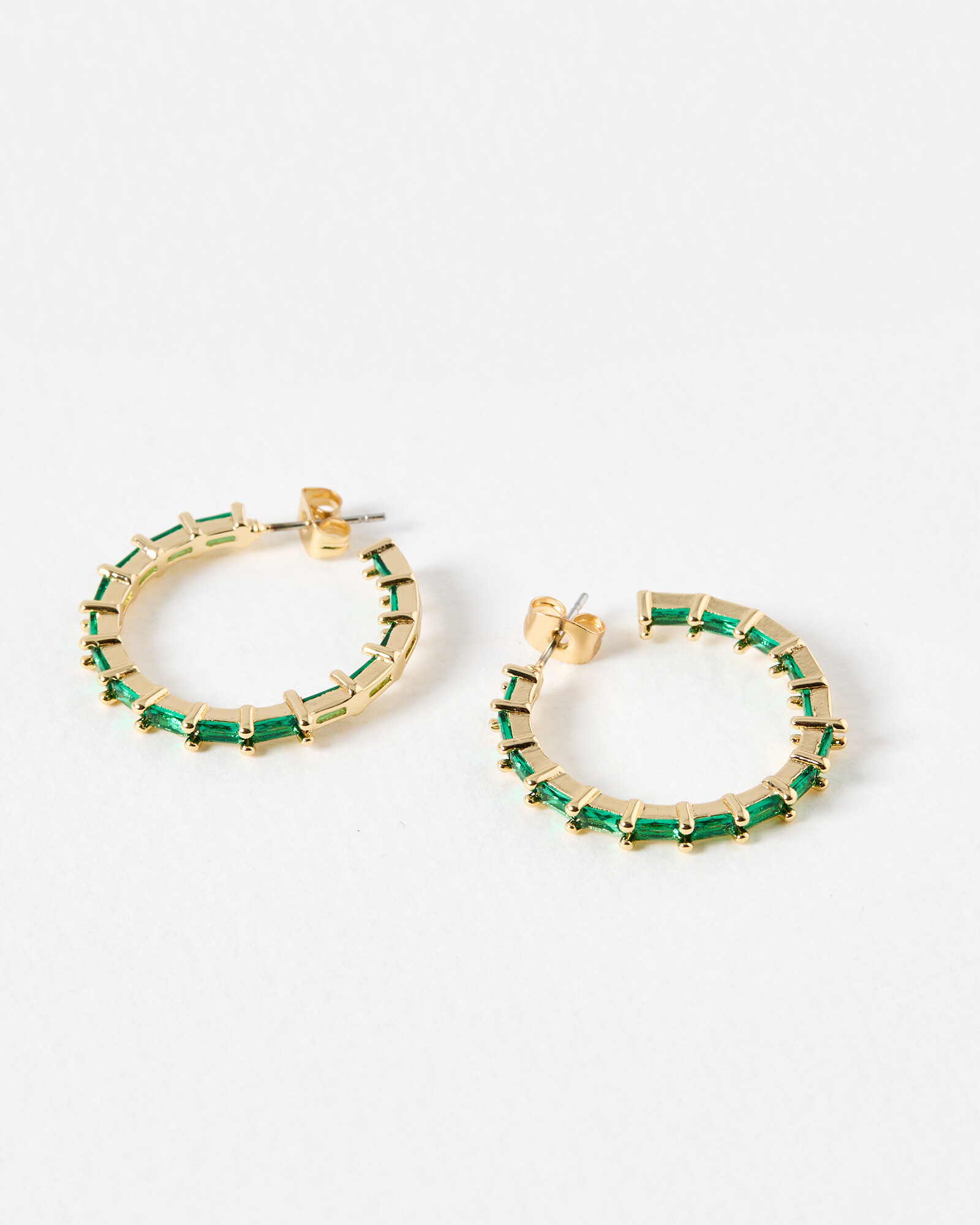 Sabra Green Baguette Stone Hoop Earrings | Oliver Bonas | Oliver Bonas (Global)