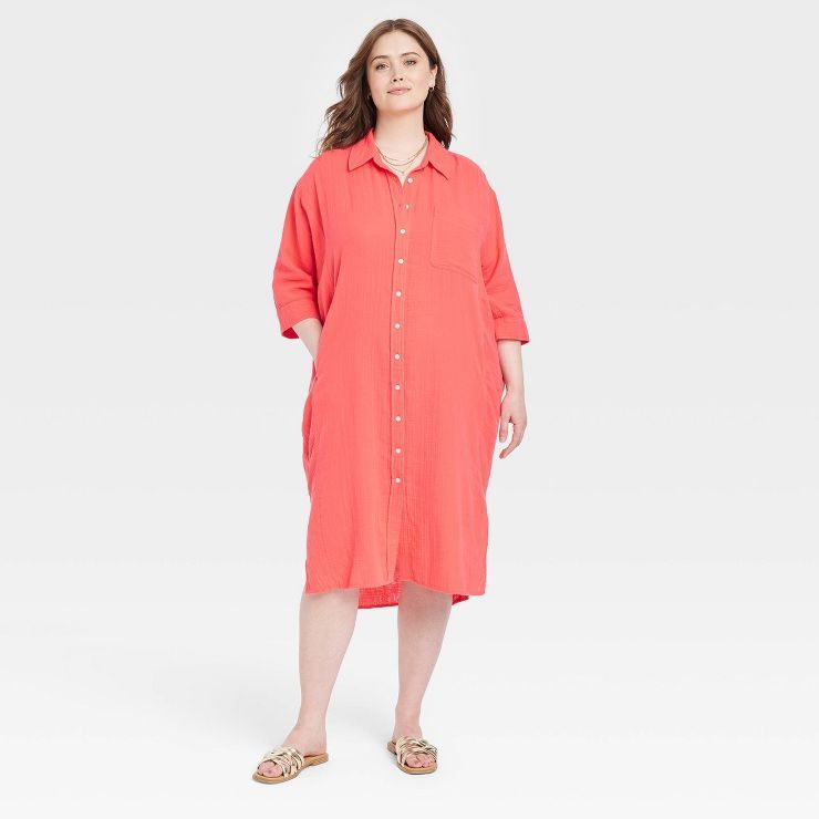 Women's 3/4 Sleeve Linen Midi Shirtdress - Universal Thread | Target