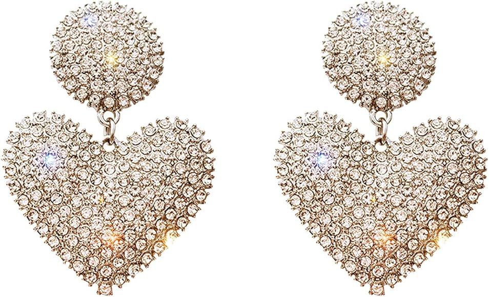 Women Full Rhinestones Sparkling Crystal Heart Love Earrings Hand Chain Drop Dangle Earrings Jewe... | Amazon (US)
