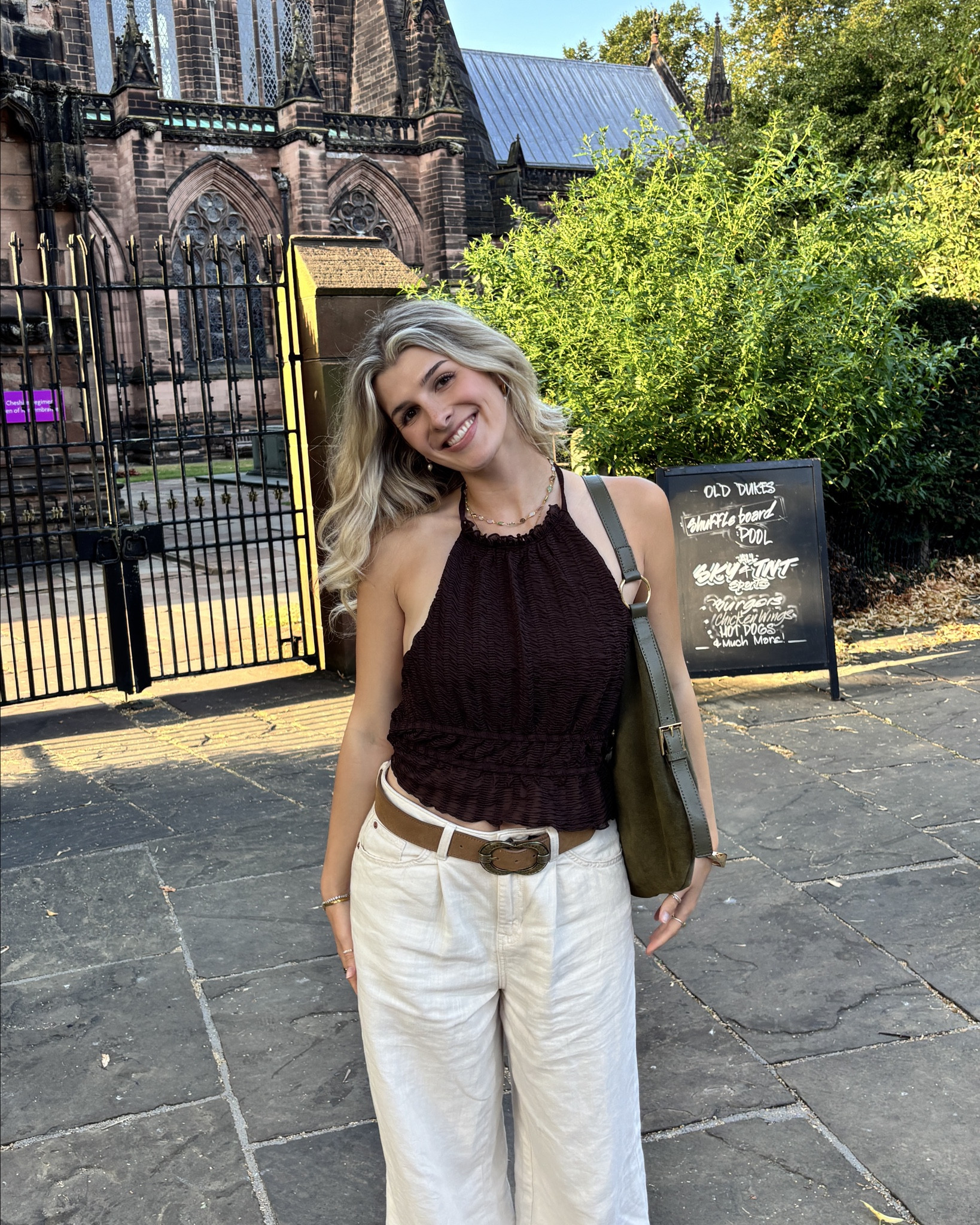 Summery casual date night outfit!🧚🏻🧚🏻🧚🏻

Brown halter neck top from asos, beige wide leg trousers from M&S!

#LTKuk #LTKsummer