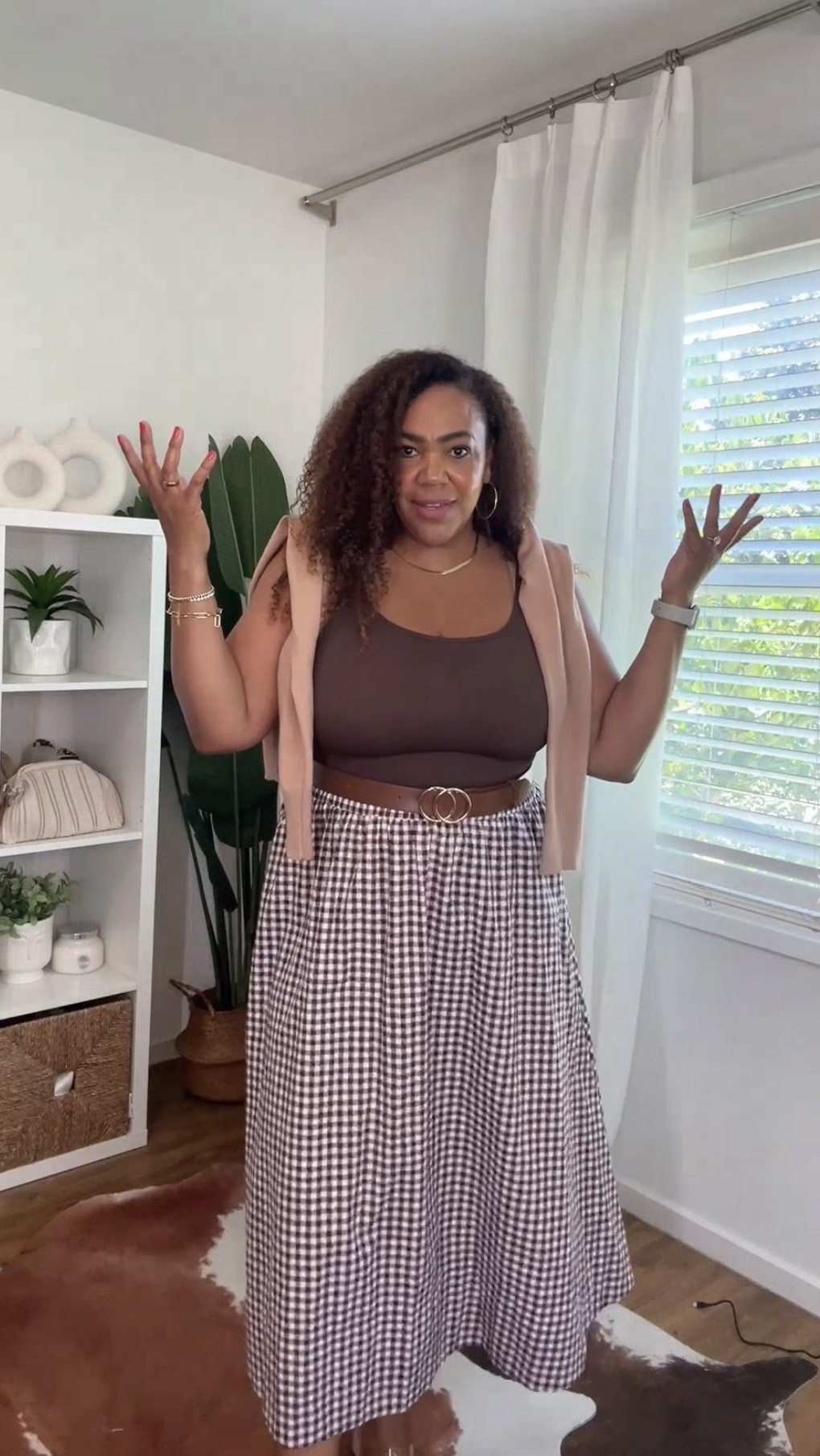 This skirt is a favorite 🤎! Bodysuit and skirt size l. Sweater medium. 

This is from my weekly styling and shopping 🛒 @amazonlive livestream show 📺 on my @amazon storefront.  I share styling tips, deals, and exclusive promo codes. Go to the link 🔗 in bio to follow me on Amazon and to get notifications of when I go live!