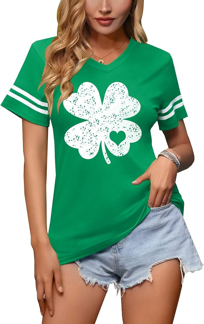 Spadehill St Patricks Day Women V-Neck Short Sleeve Summer T-Shirt | Amazon (US)