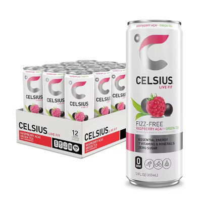 Celsius Raspberry Acai Green Tea, Functional Essential Energy Drink - 12 Fl Oz (Pack Of 12) | Target