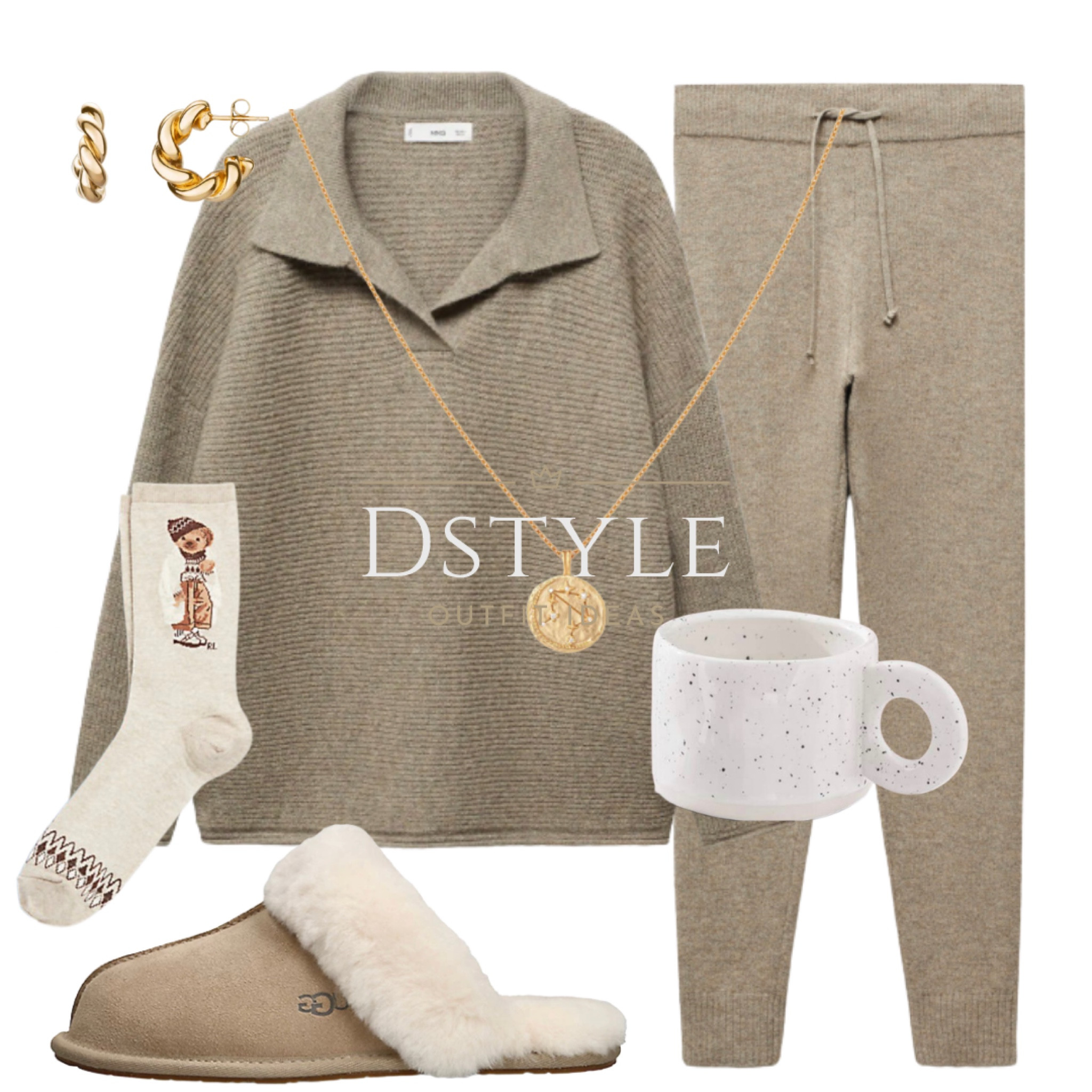 Embrace the art of relaxation in this co-ord set featuring an oversized polo-neck sweater and knit jogger-style pants. Paired with snug UGG suede slippers, a handmade ceramic mug, Polo Bear socks, and delicate gold accents, it's the perfect pajama set for those cozy nights in. 🍂☕️✨ #CozyNights #PajamaSet #StayCozy #FallFashion

#LTKSeasonal #LTKHoliday #LTKGiftGuide