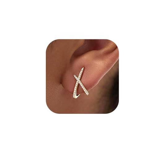 Gold Studs Earrings for Women Trendy, Dainty 14K Gold Plated Simple Minimalist Cubic Zirconia Earrings Hypoallergenic Diamond Unique Stud Earring Jewelry Gifts | Amazon (US)