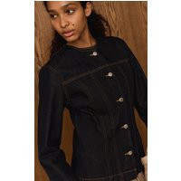 Raw Indigo Wash Contrast Stitch Cinched Long Sleeve Denim Jacket | PrettyLittleThing US