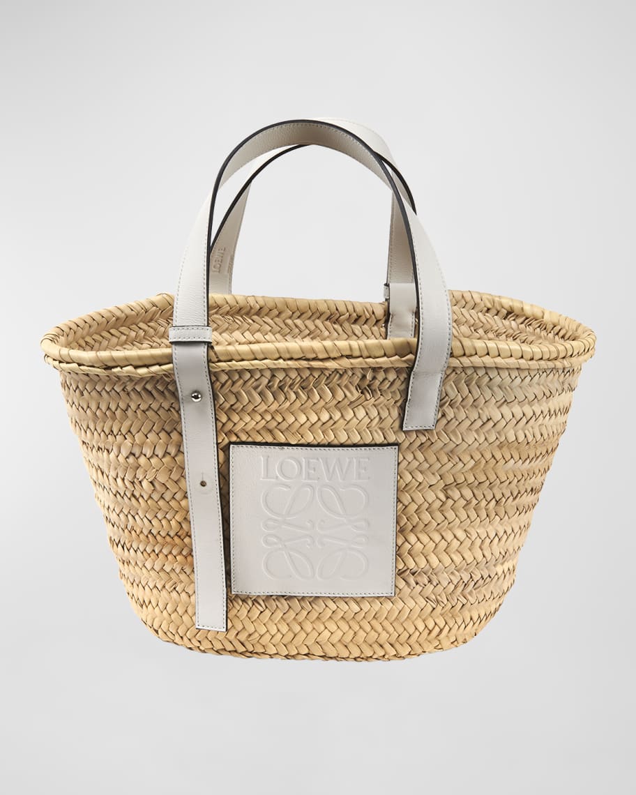x Paula’s Ibiza Basket Bag in Palm Leaf with Leather Handles | Neiman Marcus