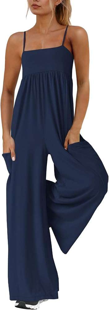 Yanekop Womens Overalls Loose Fit One Piece Jumpsuits Wide Leg Jumpsuits Spaghetti Strap Summer J... | Amazon (US)