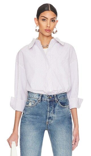 Mika Shirt in White And Lavender Stripe | Revolve Clothing (Global)