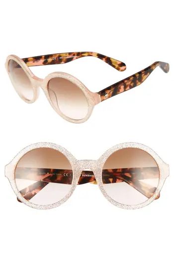 Women's Kate Spade New York 'Khriss' 52Mm Round Sunglasses - Pink/ Gold Glitter | Nordstrom