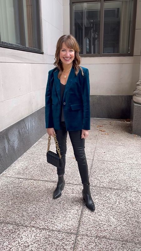 Shades of green are still trending, like my beautiful teal velvet blazer and Julie’s soft long cardigan!💚🎄
Our coated jeans also elevate any casual or dressy look. We love the fit and style of this pair from @loft !  These outfits could take you from the office, to dinner, or to a holiday gathering! Bonus!! Use the code CHEER for a deep discount on these amazing @loft styles!🛍 
You can shop these outfits on the @shop.ltk app! 

Coated jeans, Loft, velvet blazer, green cardigan, Dolce Vita, grey sweater, holiday outfit, work wear 
