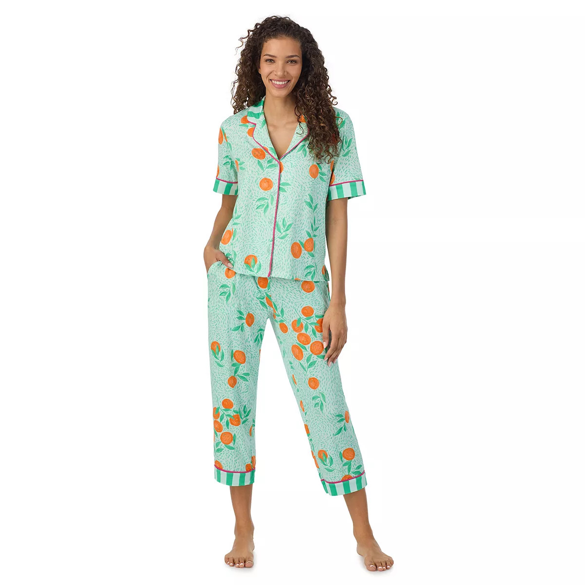 Women's Beauty Sleep Social Cozy Jersey Notch Pajama Top & Cropped Pajama Pants Set | Kohl's