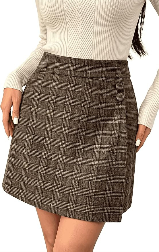 Pink Queen Plaid Skirts for Women with Pockets Button Decor Wrap Hem | Amazon (US)