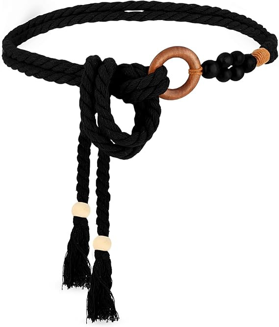Women's Tassel Braided Waist Belt, Skinny Woven Belt for Dress Waist Belt Rope Chain with Woven W... | Amazon (US)