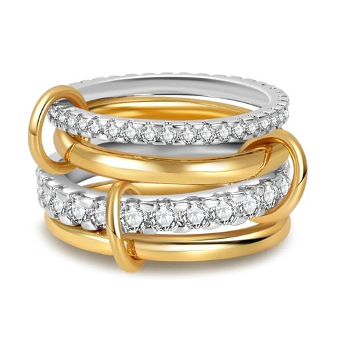 COOSLIM Gold Stackable Rings for Women, 18K Gold Plated Cubic Zirconia Rings, Mixed Metals Stackable Ring Set Silver Gold Multi Ring for Women Non Tarnish 10 | Amazon (US)