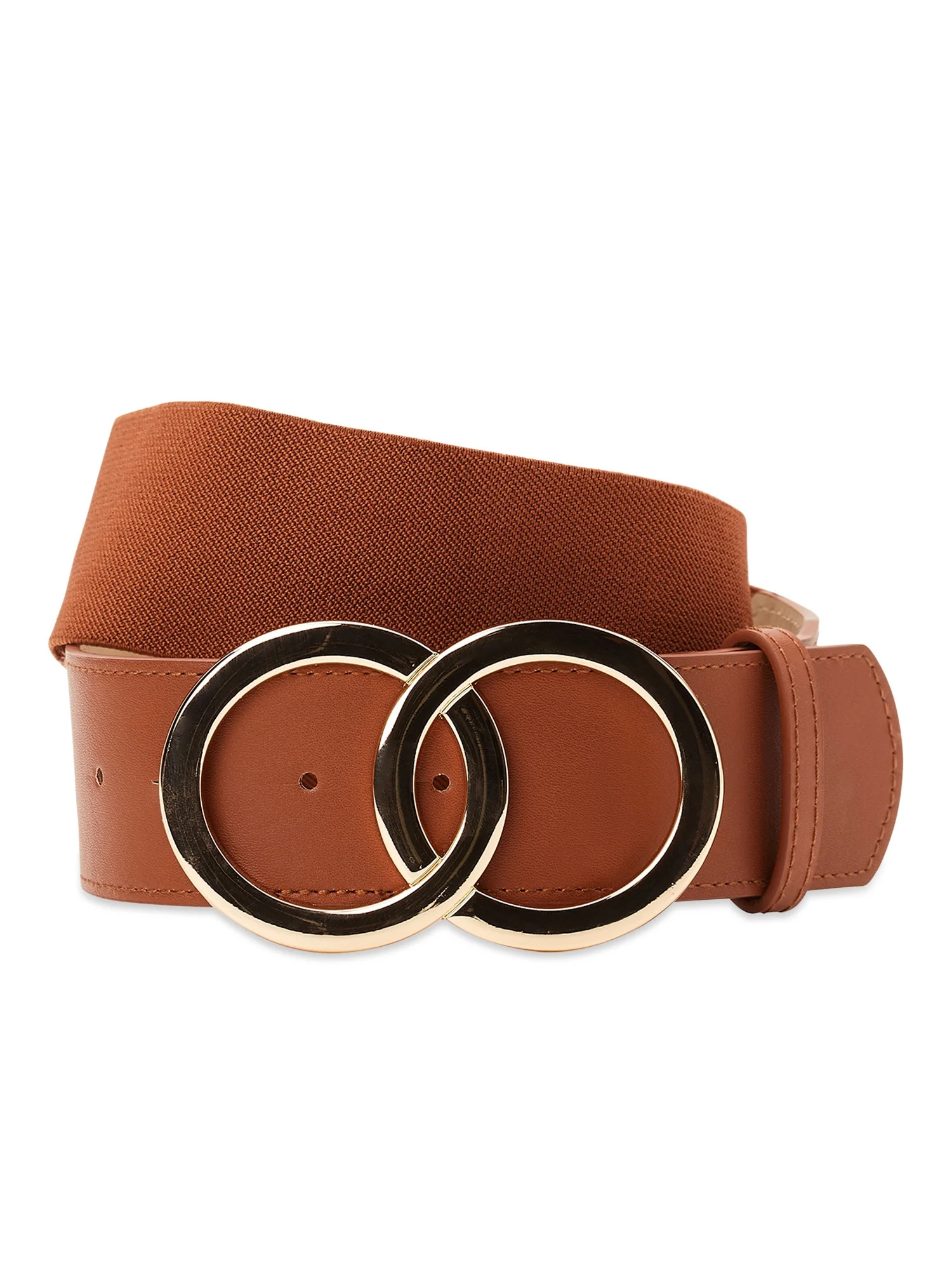 Madden NYC Women's Double Ring Buckle Elastic Stretch Belt, Brown | Walmart (US)
