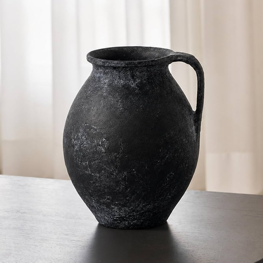 LB2 Black Ceramic Large Vase, 11.2" Tall Zen Style Vase, Terra Cotta Pitcher, Distressed Farmhous... | Amazon (US)