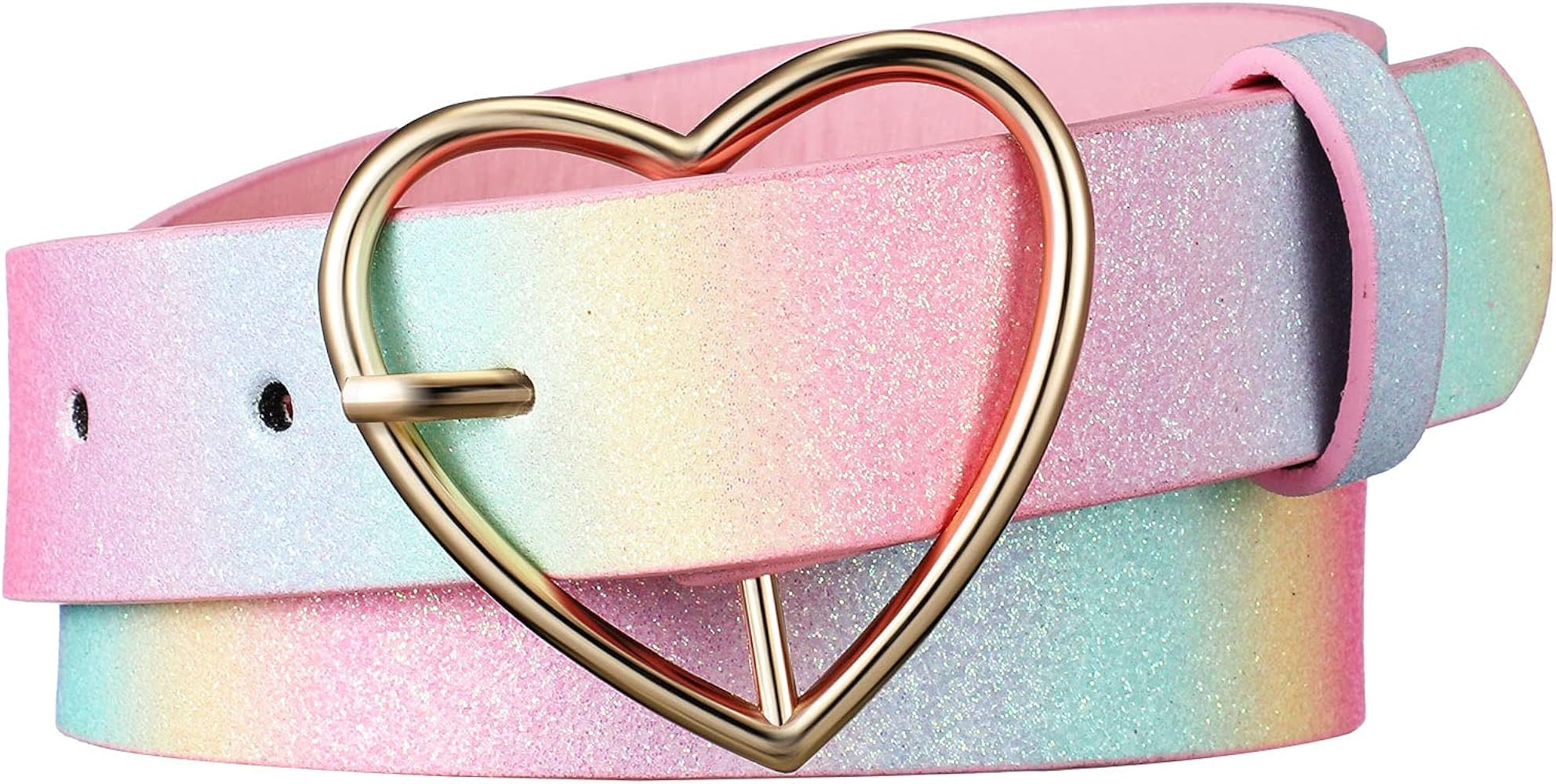 Rainbow Belt PU Leather Waist Belt Women Girls Glitter Belt with Heart Buckle Adjustable Shiny Dr... | Amazon (US)