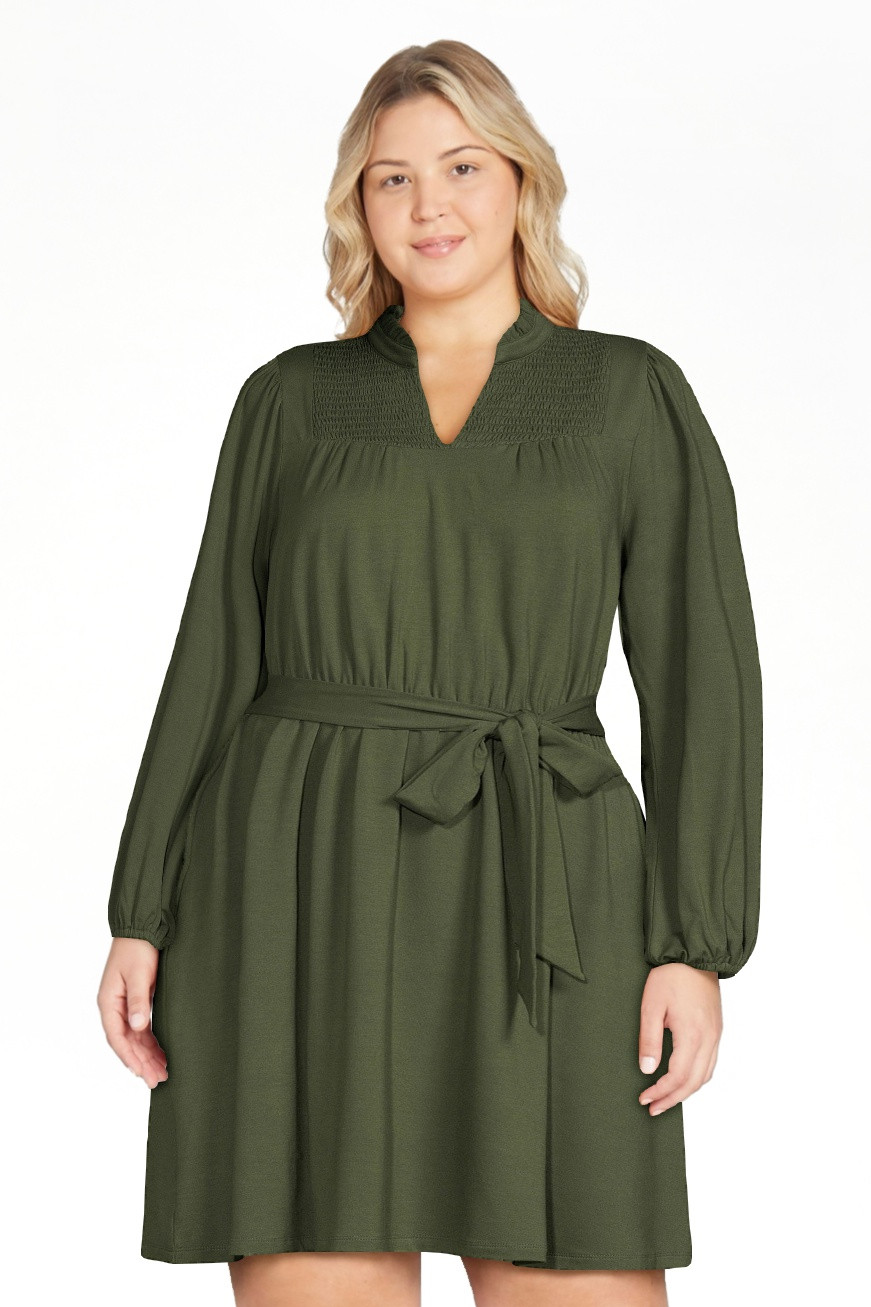 Time and Tru Women's Smocked Neck Mini Dress with Long Sleeves, Sizes XS-XXXL | Walmart (US)