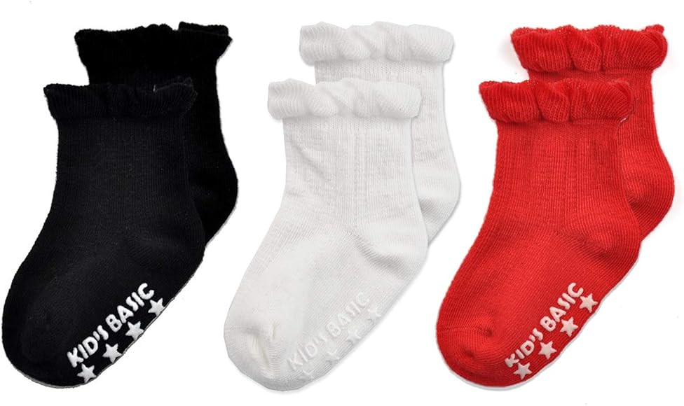 Epeius Baby-Girls Non Slip Ruffle Frilly Ankle Socks Pointelle (Pack of 3/6) | Amazon (US)