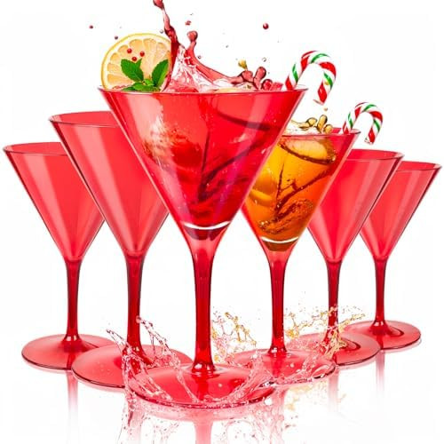 Liacere Martini Glasses Set of 6,11 oz Red Plastic Martini Cocktail Glasses with Stem, Reusable C... | Amazon (US)
