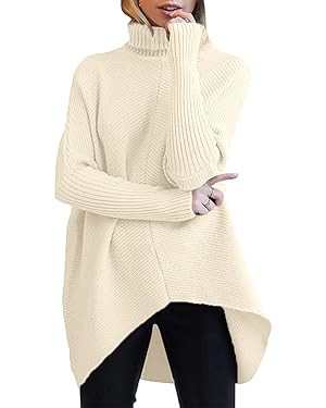 ANRABESS Womens Oversized Turtleneck Batwing Long Sleeve Casual Cozy Baggy Knit Pullover Tunic Sw... | Amazon (US)