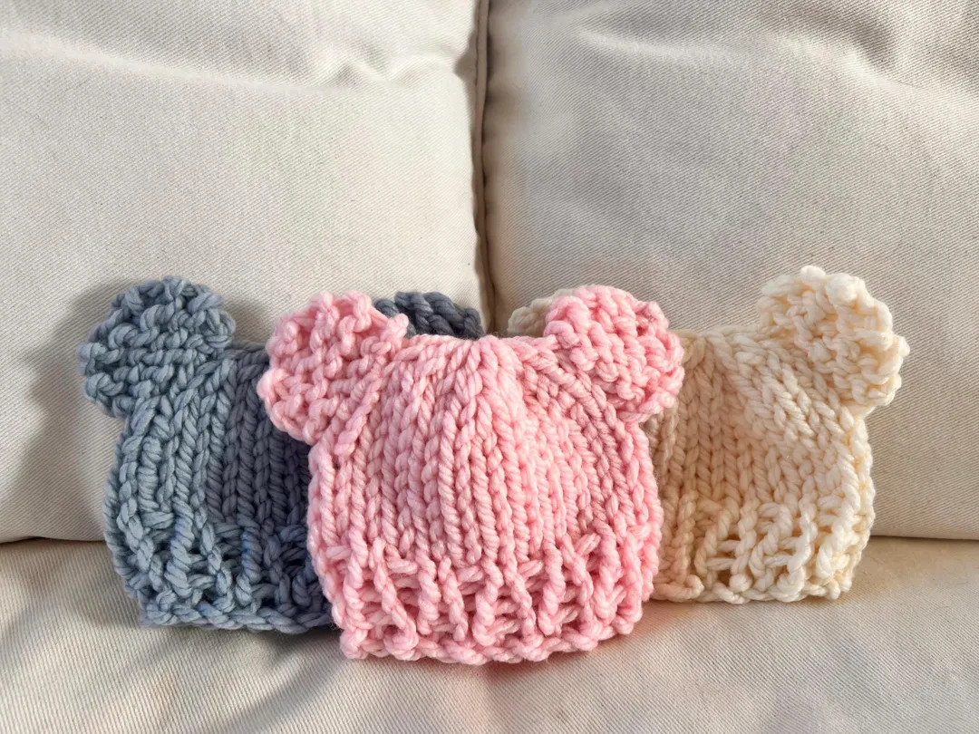 Hand Knit Chunky Baby Bear Hat: Newborn Photo Prop - Etsy | Etsy (US)