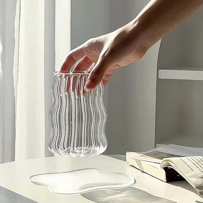 4 Pcs Ribbed Glass Cups, Drinking Glassware with Glass Straw 18 Oz Bubble Iced Coffee Cup | Wayfair North America