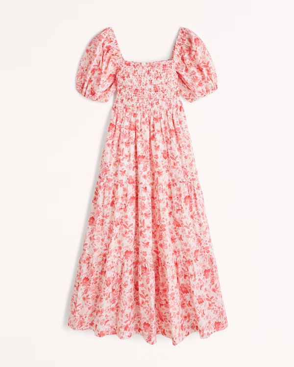 Smocked Bodice Poplin Midi Dress | Abercrombie & Fitch (US)