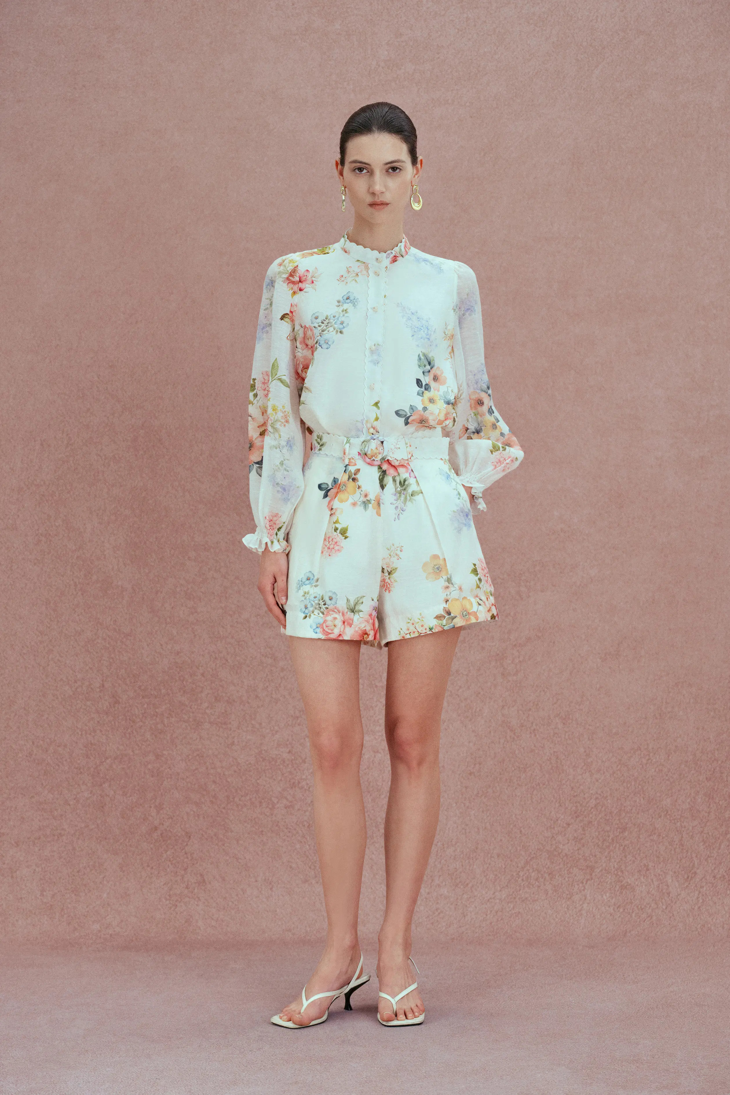 Ariel Flora Blouse and Short Matching Set in Silk-Linen Blend | Fabrique