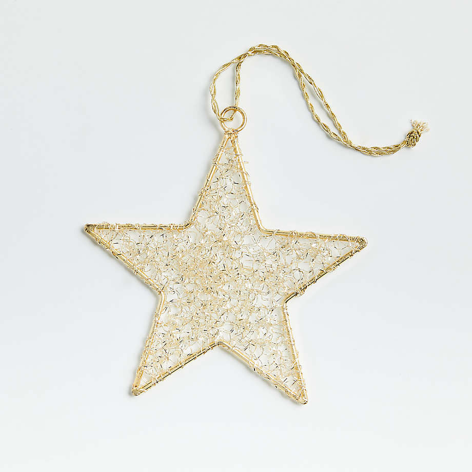 Gold Tinsel Star Christmas Tree Ornament | Crate & Barrel