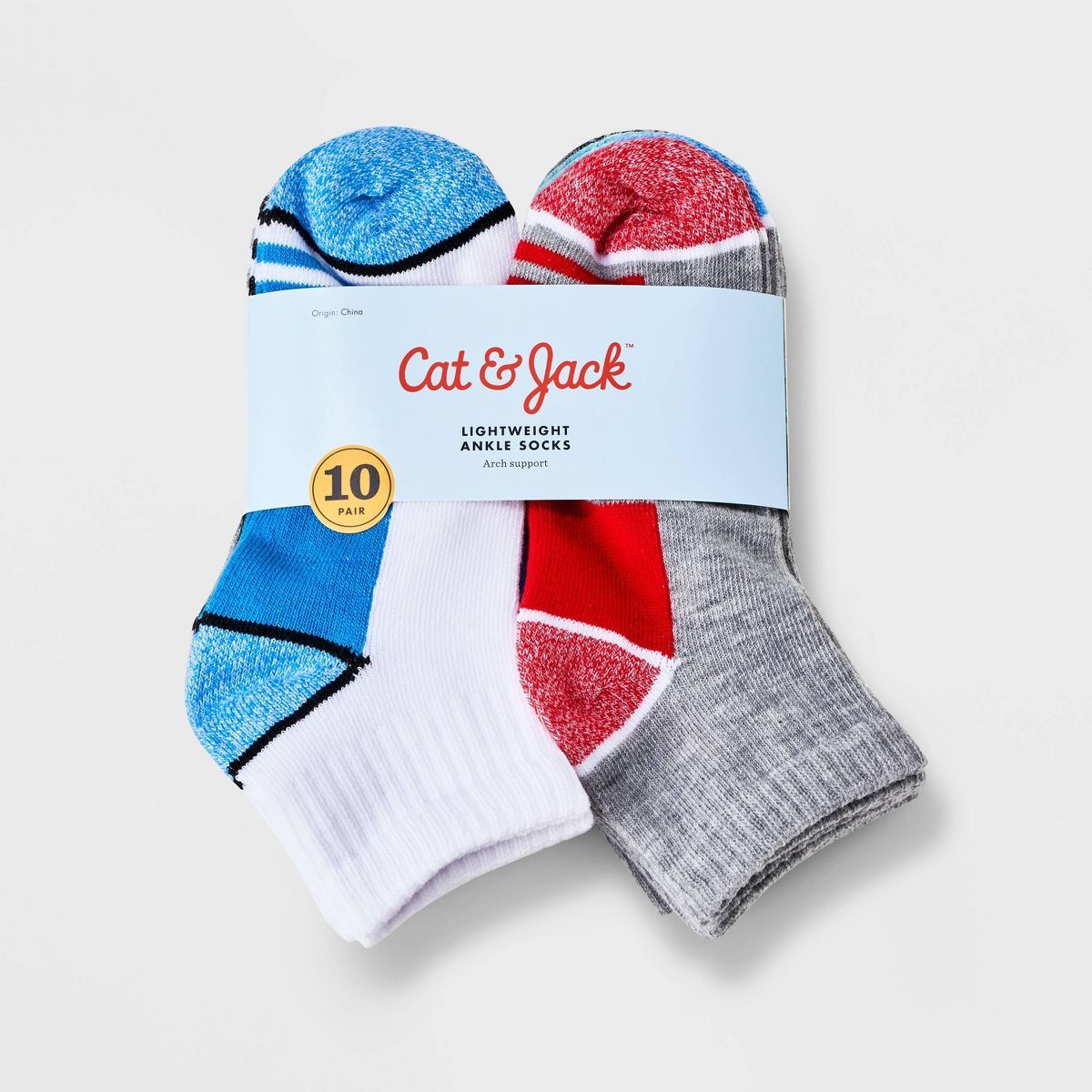 Boys' 10pk Striped Lightweight Ankle Socks - Cat & Jack™ Black | Target