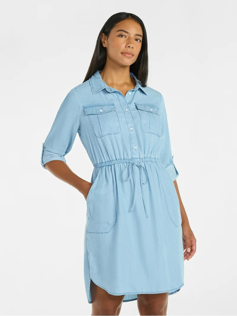 Time and Tru Women’s Soft Chambray Utility Shirt Dress, Sizes XS-XXXL | Walmart (US)