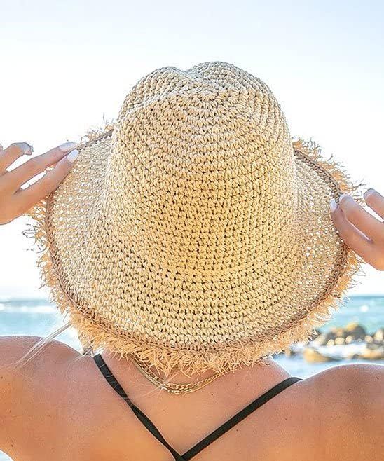 boderier Womens Straw Hat Beach Sun Hat Frayed Crochet Foldable Straw Bucket Hat Summer Floppy Be... | Amazon (US)