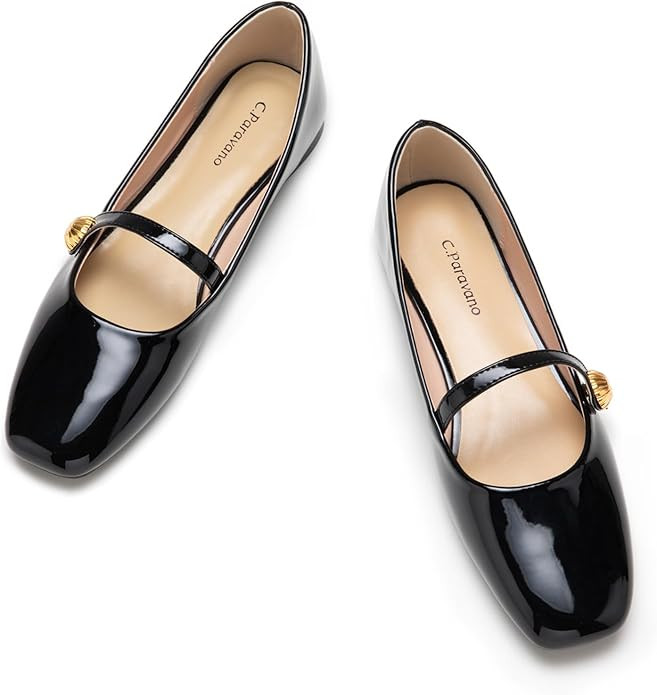 C.Paravano Mary Jane Flats for Women | Women's Ballet Flats | Mary Jane Shoes Women | Leather Squ... | Amazon (US)