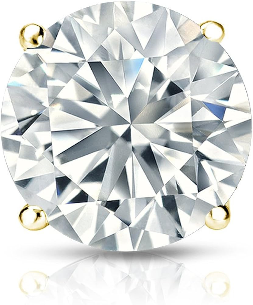 14k Gold Round SINGLE Diamond Stud Earring (1/10cttw, J-K, I2-I3) 4-Prong Basket set with Screw-b... | Amazon (US)