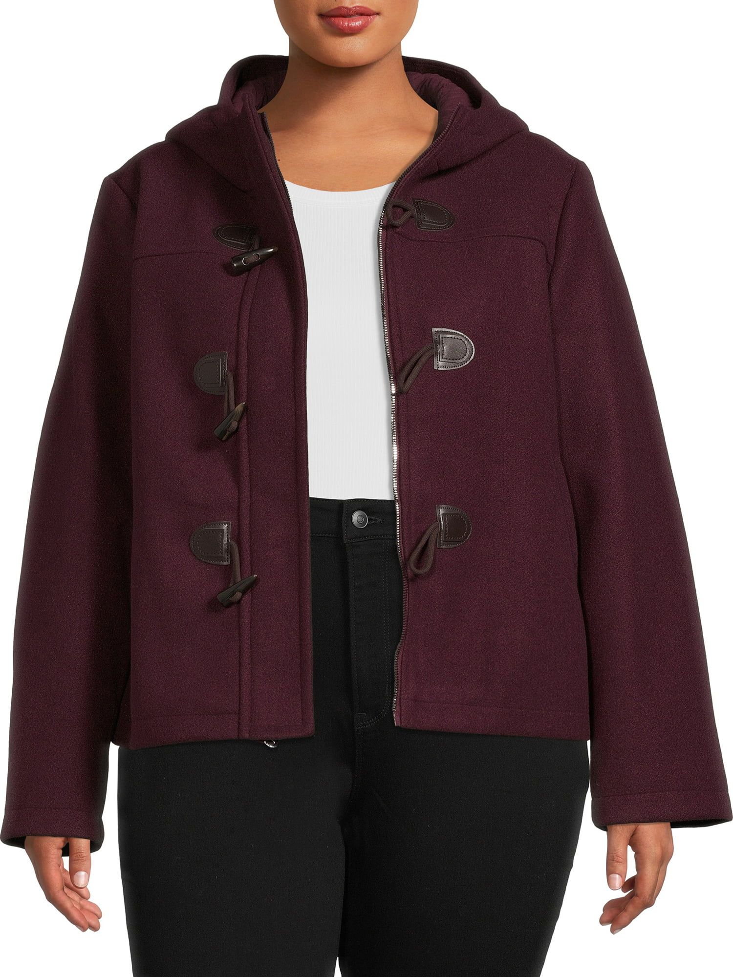 Time and Tru Women's and Plus Toggle Coat with Hood | Walmart (US)