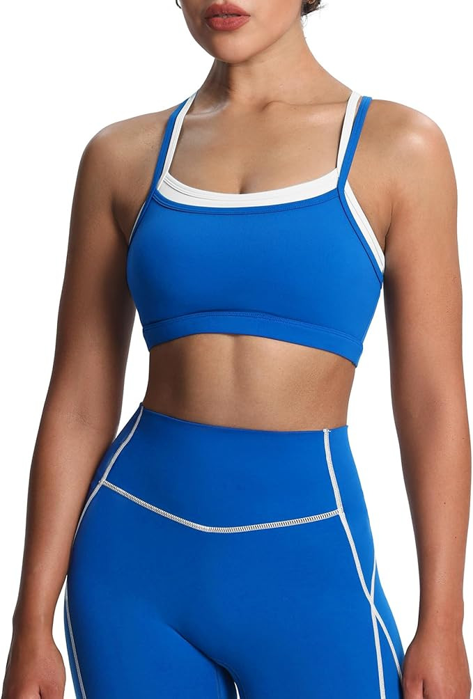 Aoxjox Women's Workout Sports Bras Takes Two Bra High Impact Training Fitness Running Yoga Crop T... | Amazon (US)